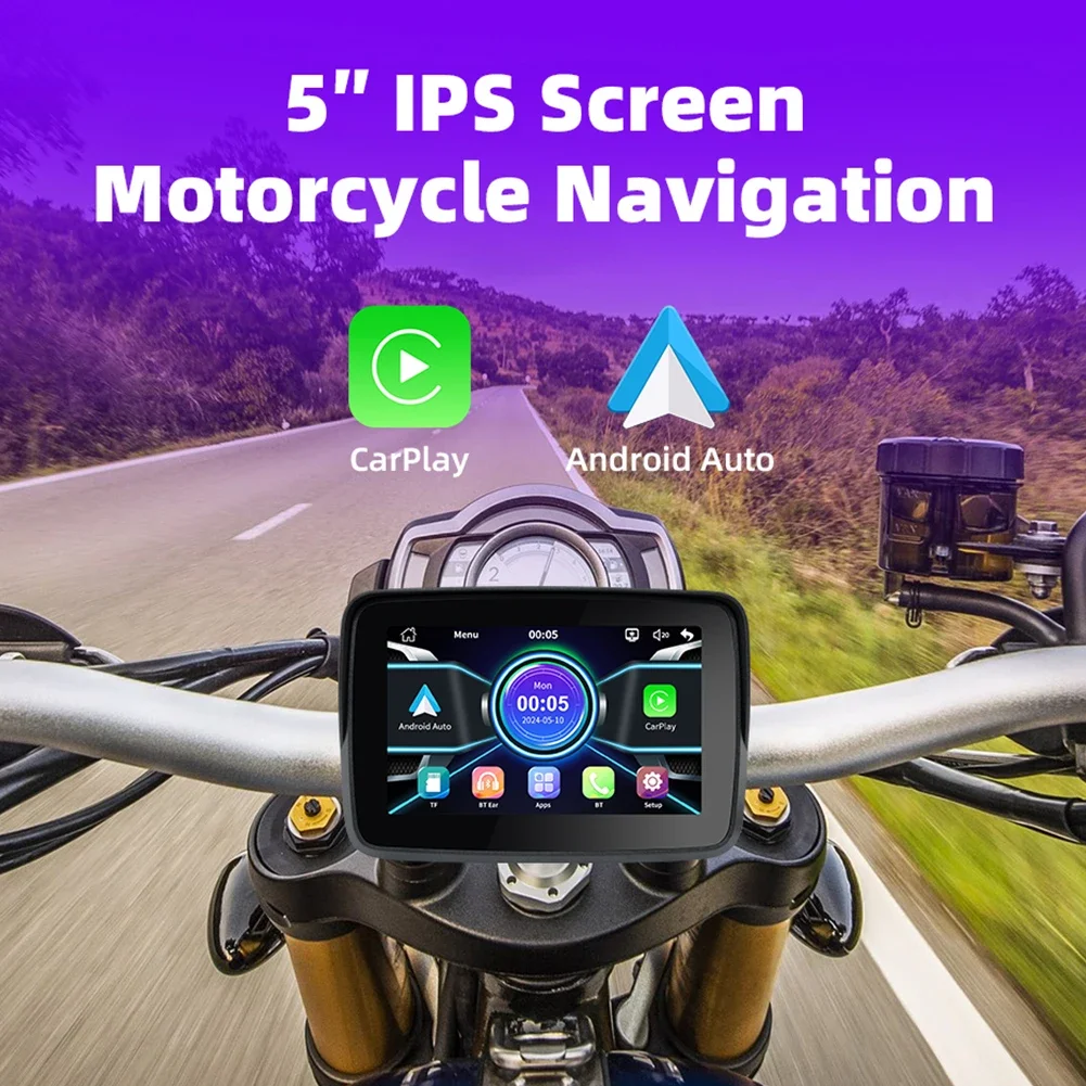 5inch IPS Portable Motorcycle Navigation for Apple CarPlay Android Car Display Screen Wireless Monitor Bluetooth Waterproof IP67