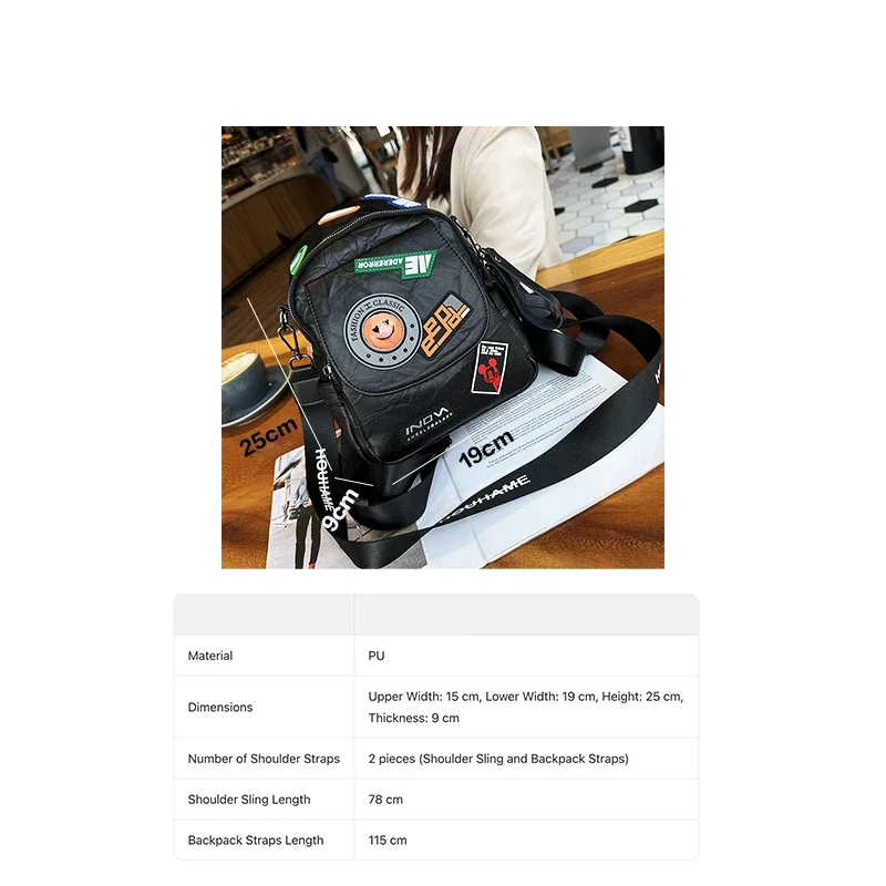 حقيبة ظهر نسائية كاجوال عصرية مع شارة بنمط كتف وحقيبة مدرسية للاستخدام اليومي والسفر وحقائب ظهر صغيرة #5