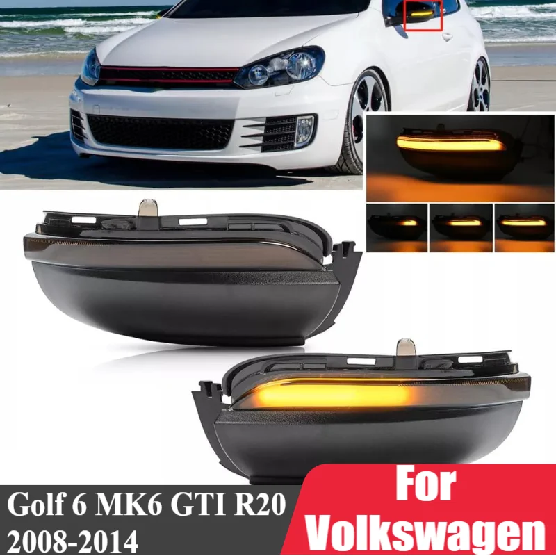 

Боковое зеркало, динамический светодиодный указатель поворота для VW Golf 6 MK6 GTI R20 2008-2014, зеркало заднего вида, последовательный мигающий индикатор