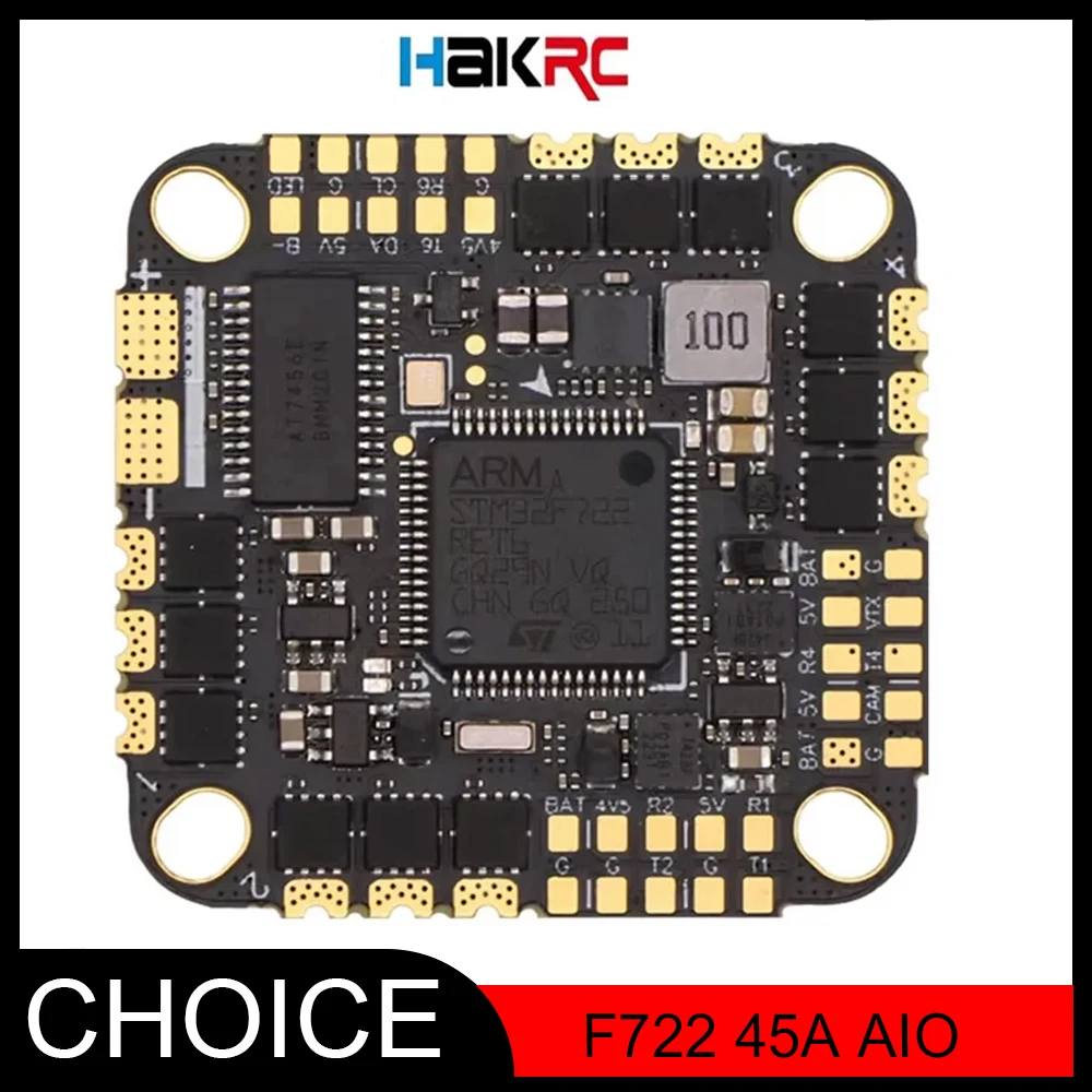 

HAKRC F722 45A AIO Flight Controller BLHeli_32 128K ESC 2-6S Dual Gyro 25-26.5mm for RC FPV Freestyle Racing Drone