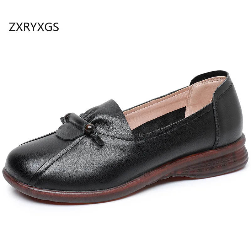 

ZXRYXGS Premium Genuine Leather Classic Retro Shoes Women Flats 2026 New Round Toe Soft Sole Office Work Banquet Shoes Big Size