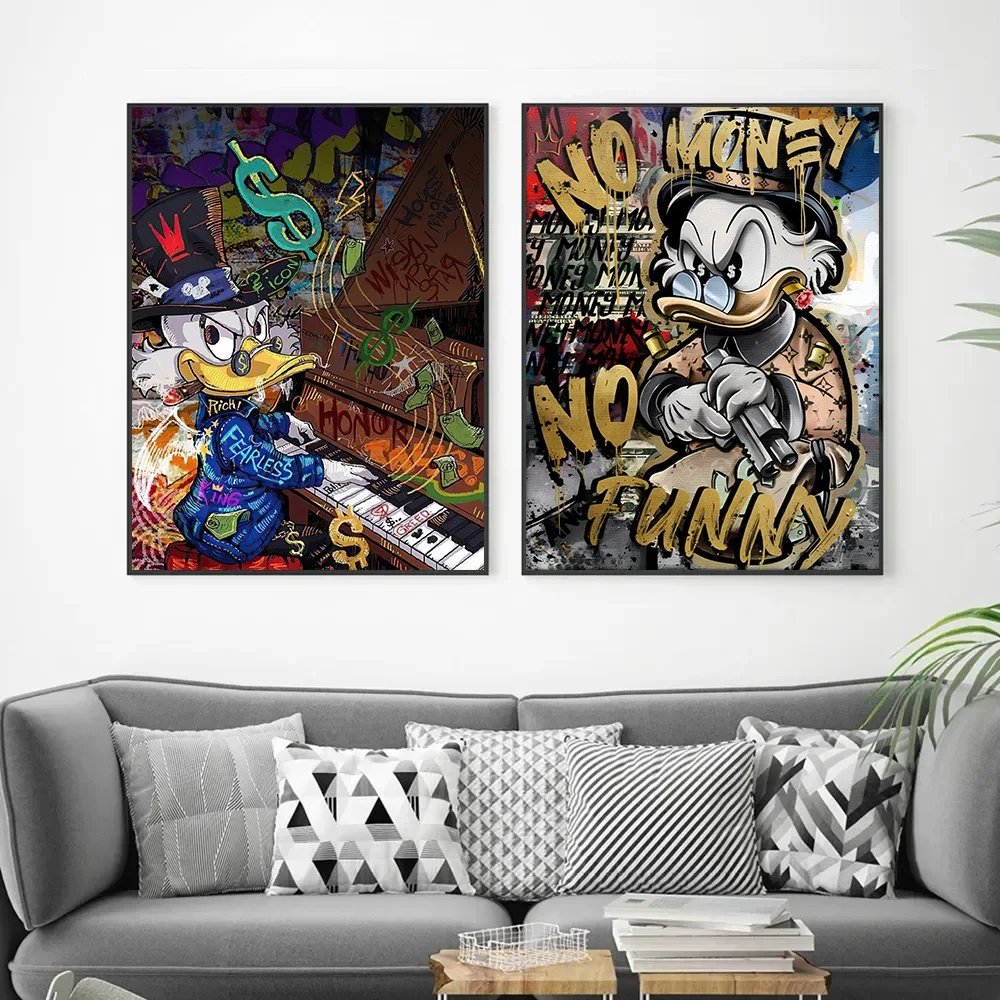 MINISO Graffiti Disney Anime Donald Duck Mickey Mouse Cartoon Poster Modernes klassisches Zuhause Wohnzimmer Dekor Leinwand Malerei Druck