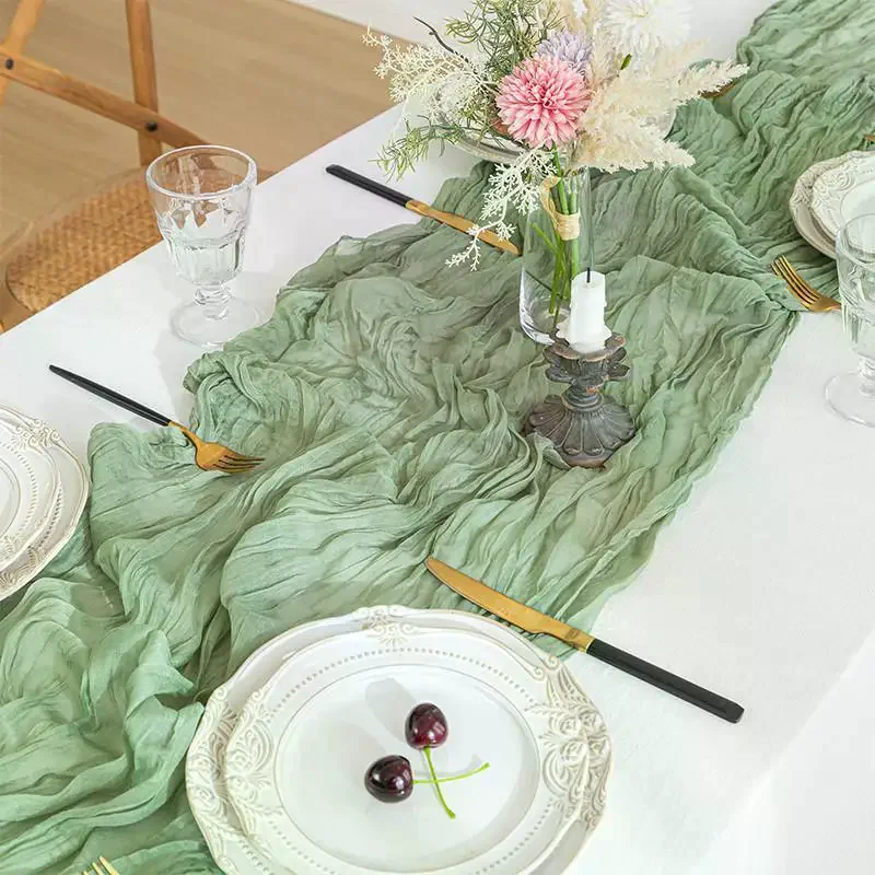 Boho Gauze Table Runner Crinkled Cheesecloth Soft Washable 120inch for Wedding Bridal Shower Party Decor