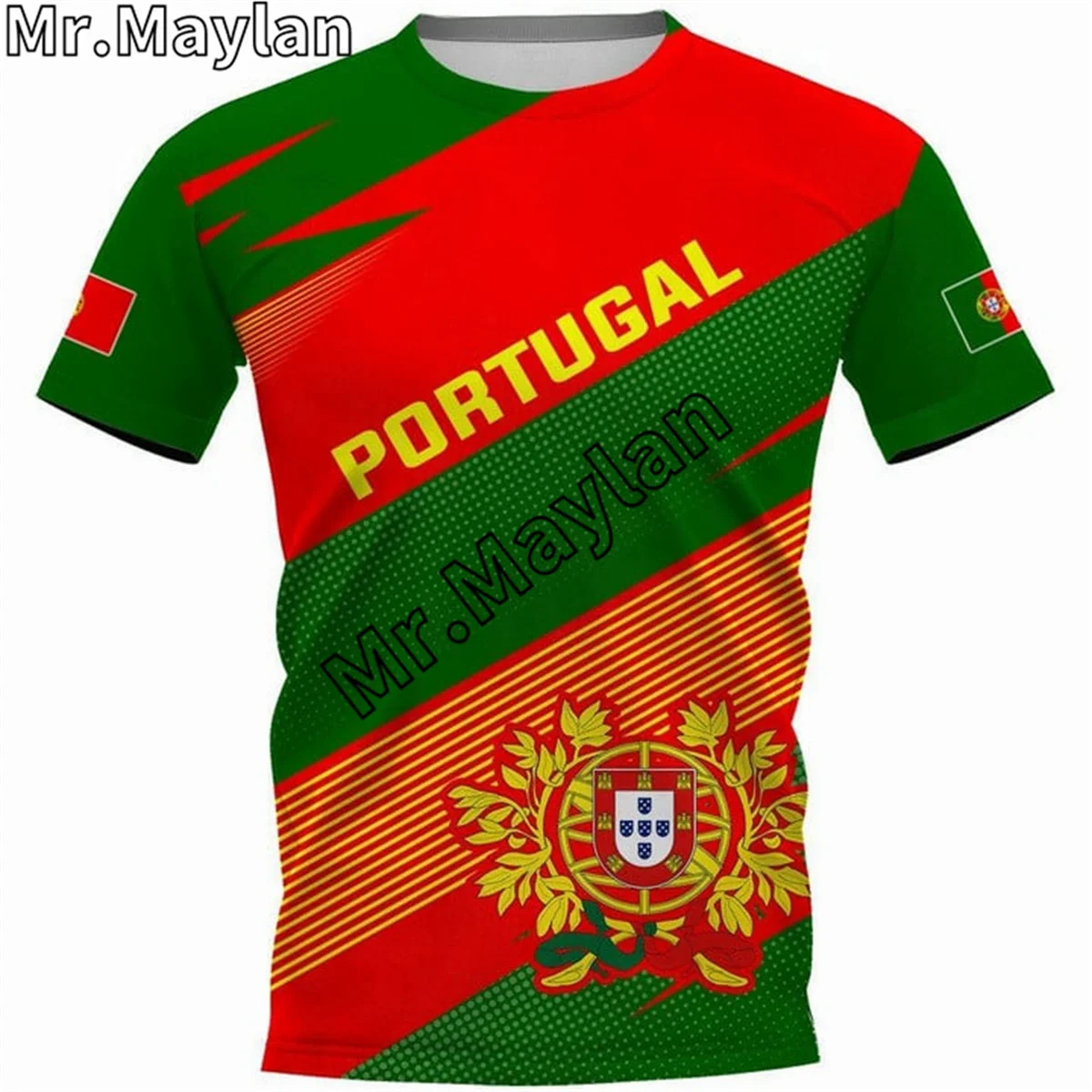 PORTUGAL COAT OF ARMS Flag Summer New Fashion Yellow  Red 3D Tops Tee Tshirt Men Women Short Sleeve T shirt Streetwear Style-123