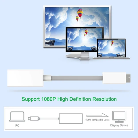 Адаптер, совместимый с Mini DisplayPort и HDMI. Переходник Mini DP Male на HD Female 4K/1080P, совместимый с MacBook Air/Pro. топ 8 HDMI-mini-DisplayPort - №4