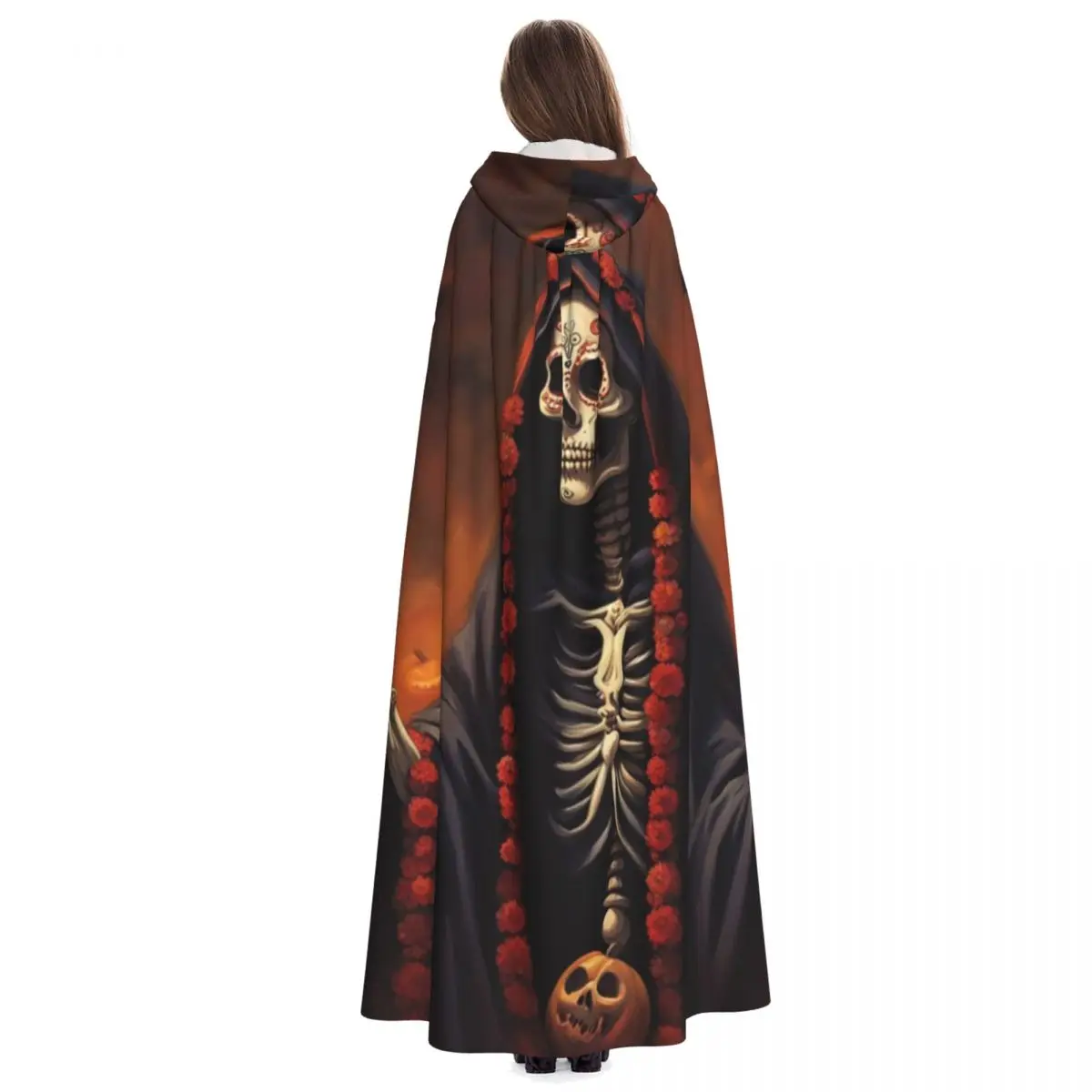 Santa muerte longo capa com capuz bruxa traje medieval cosplay capa halloween vampiro adulto unisex