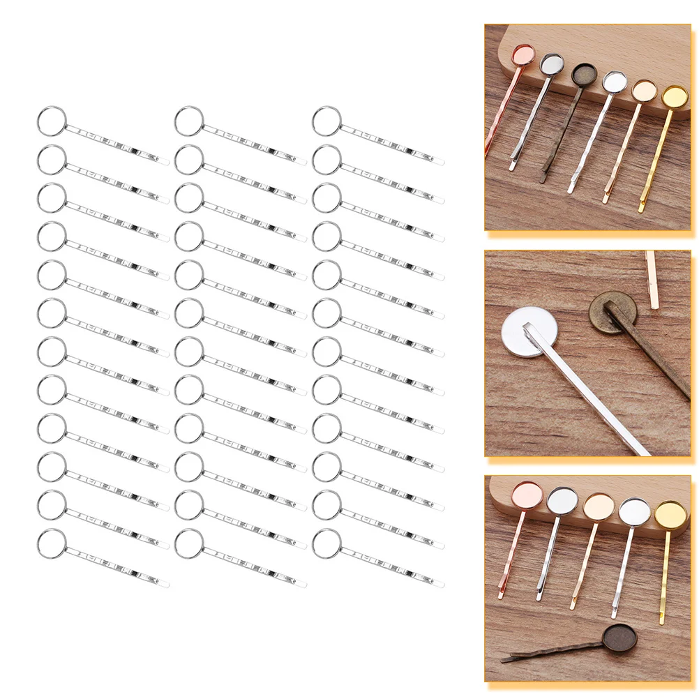 50 Pcs Hair Accessories DIY Metallic Clips Claw for Girls Barrettes Women Hairpins Blank with Tray Miss