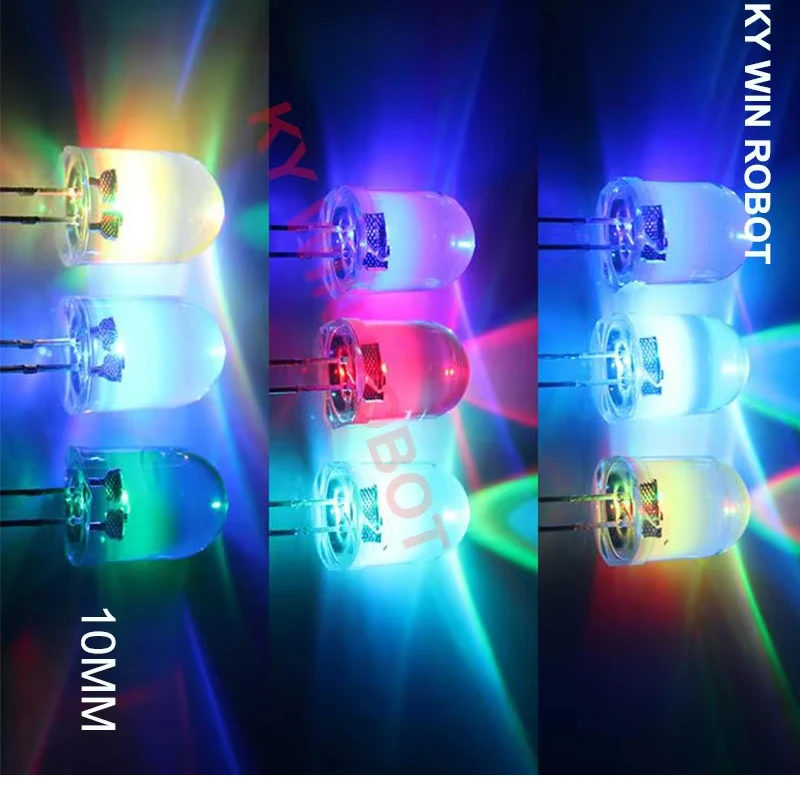 10pcs/lot F10 10mm Fast/Slow RGB Flash Red Green Blue Rainbow Multi Color Light Emitting Diode Round LED Full Color DIY Kit