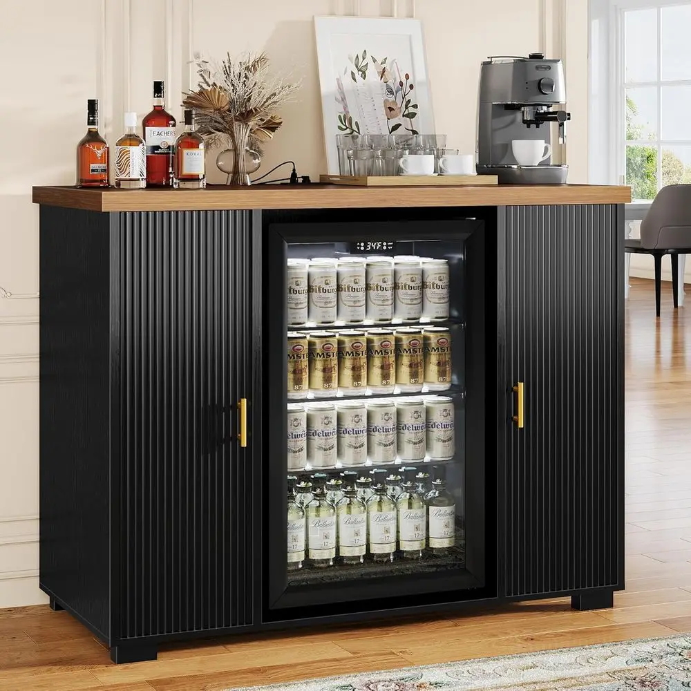 

47 Ridge Space Coffee Bar Cabinet with Charging Station, Storage & Adjustable Shelves, Black