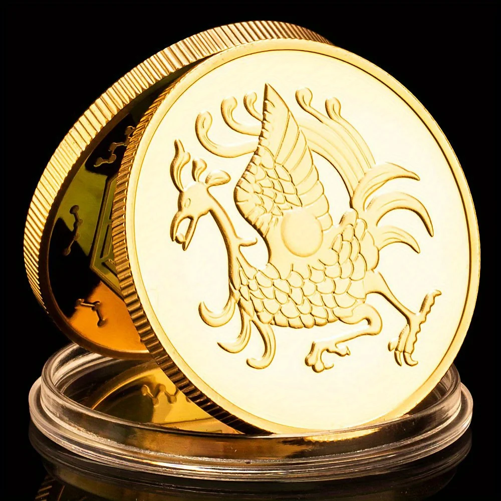 The Four Mythical Creatures of Ancient Times Vermilion Bird Collectible Silver Gold Plated Souvenir Coin Commemorative Coin