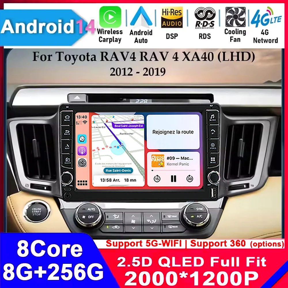 Автомобильный радиоприемник Android 14 Auto Carplay для Toyota RAV4 RAV 4 Xa40 2012 2013 2014 2015 2016 2017 2018 2019 Стерео Мультимедийный плеер BT