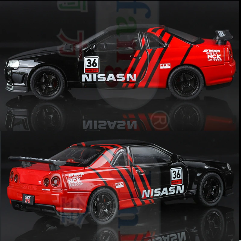 1:32 Nissan Skyline Ares GTR R34 Alloy Sports Car Model Diecasts Metal Track Race Car Model Simulation Sound Light Kids Toy Gift