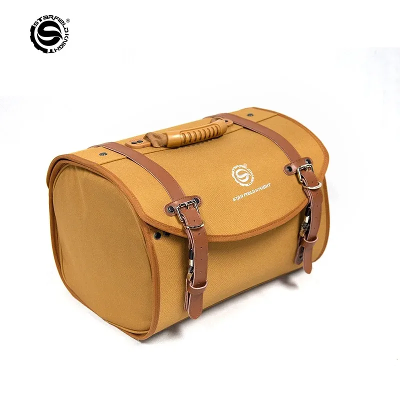 

Retro Yellow High-Capacity Motorcycle Bag Splashproof Motorbike Rear Seat Bag Multifunctional Handbag with Waterproof Rain Cover