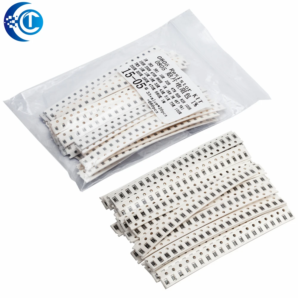 0603 0805 1206  SMD Resistor Kit Assorted Kit 1ohm-1M ohm 1% 33valuesX 20pcs=660pcs Sample Kit