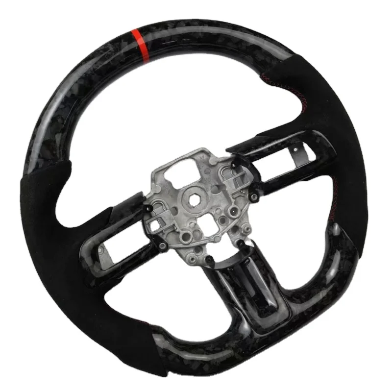 Suitable for Sport Carbon Steel Steering Wheel, Type D, with red stitching and horn buttons, leather material, automobiles