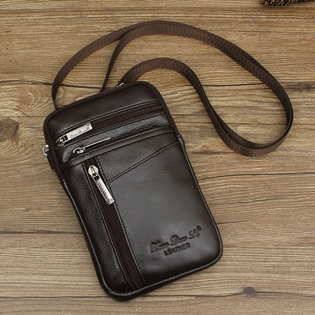 Mężczyźni Mini Crossbody Shoulder Fanny Waist Pack Genuine Leather Cell Mobile Phone Case Male Messenger Hook Belt Bag Purse