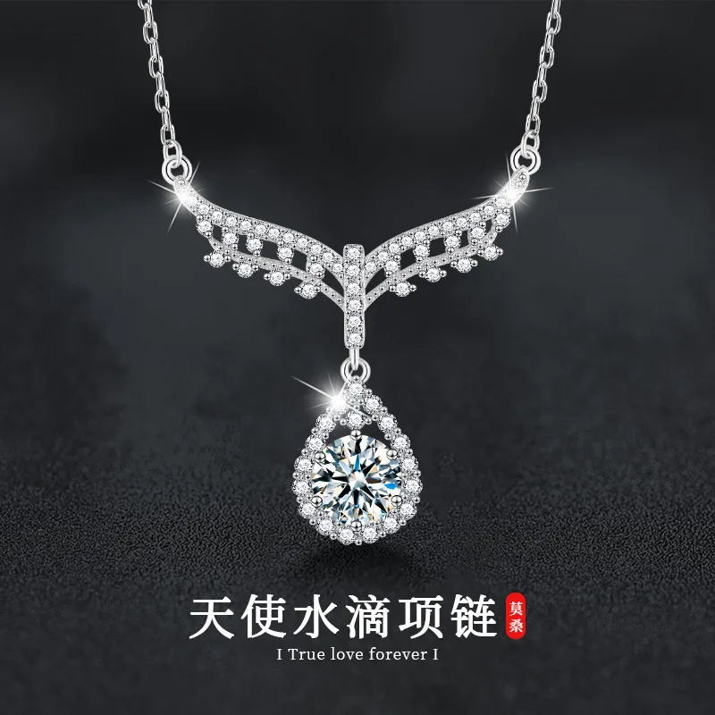 

Колье из чистого серебра S925 с мозамбикским бриллиантом в форме капли воды, женский кулон класса люкс, цепочка на ключицу.