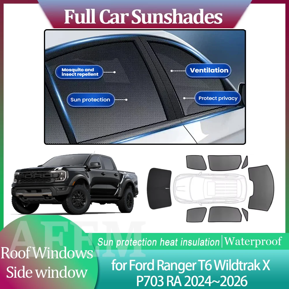 Sonnenschutz für Ford Ranger T6 Wildtrak X P703 RA 2024~2026 Dachfenster Sonnenblende Windschutzscheiben-Vorhang Sonnendach-Abdeckung Zubehör