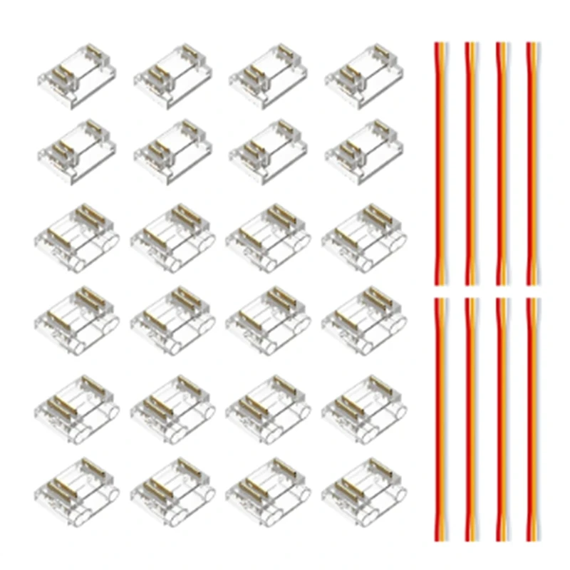 

24PCS 3Pins 12Mm Transparent Cover Connector Kits For COB RGBIC LED Strip Transparent Gapless Connectors With Wire