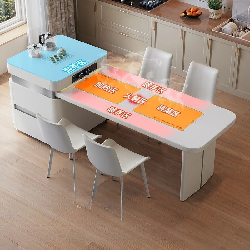 

Island table integrated rock slab can be retractable and moved