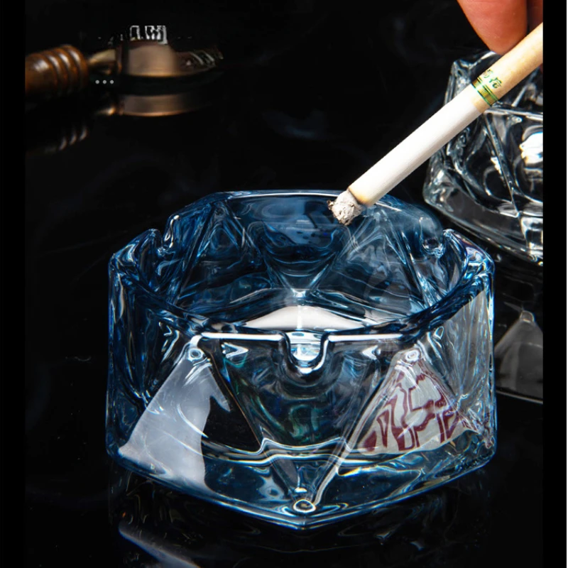 Creative Octagonal Ins Glass Ashtray Home Living Room Office Creative Personality Trend Anti-flying High-end Ashtray