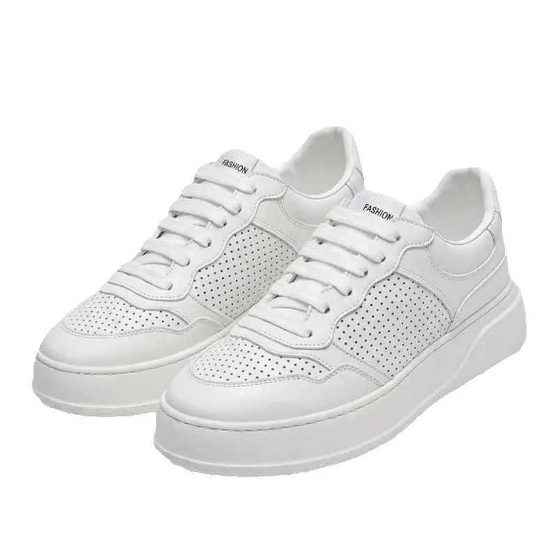 Genuine Leather Breathable Skateboarding Shoes For Men White_voghion.com