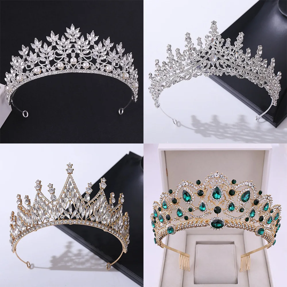 

Luxury Big Rhinestone Geometric Bridal Tiaras Crown Baroque Crystal Pageant Prom Diadem Bride Headbands Wedding Hair Accessories