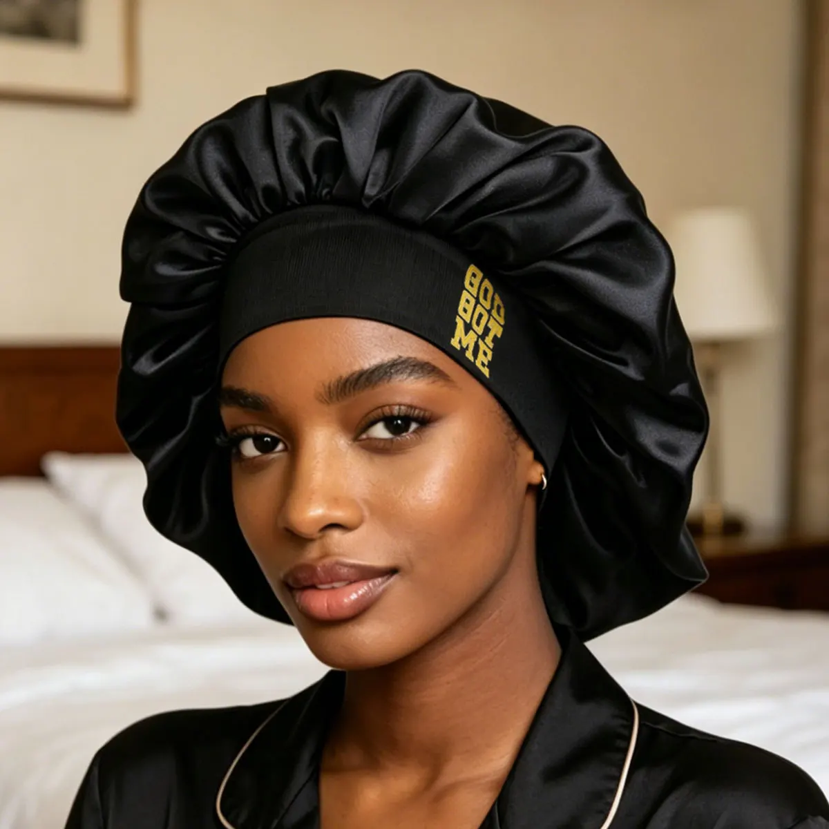 Women's Solid Color Wide Brim Stretch Stain-Resistant Satin Sleep Cap, Casual Comfortable Sleep Hat, Hair Protection Cap