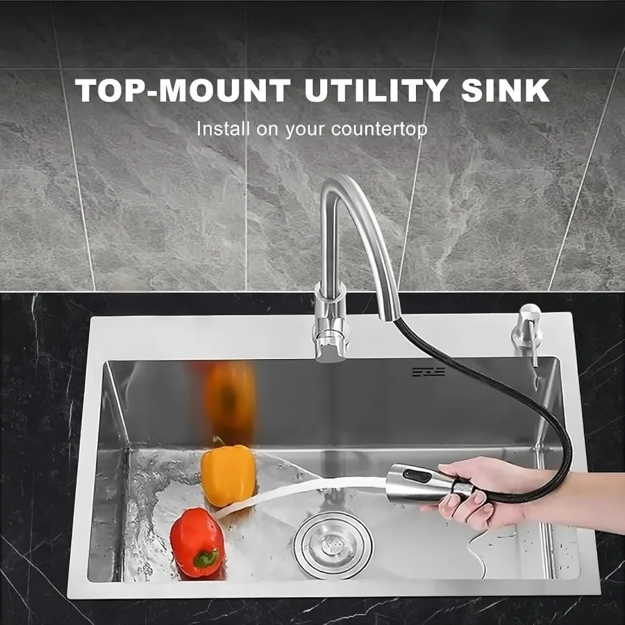 33x22 Drop in Kitchen Sink 10 Deep Large Top Mount Single Bowl Stainless Steel Sink with Nano Coating for Kitchen and Laundry R