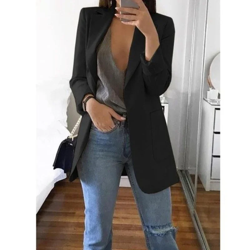 Women's Suit Jacket Solid Color Long Sleeve Cardigan Formal Slim Jacket Fashion Casual Joker Overalls Jacket Women's Coat