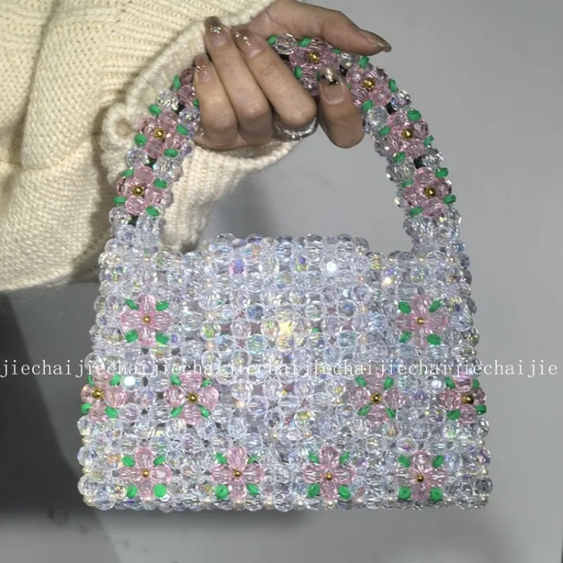 Acrylic Ins Colorful Flower Handmade Bead Bag Spring New Niche Design Heavy-duty Woven Flip Cover Handbag 2026 Customizable
