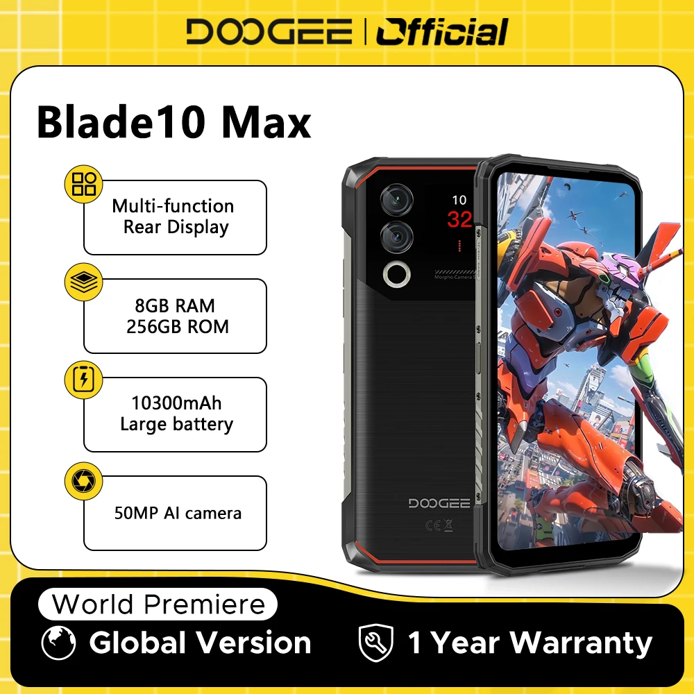 World Premiere DOOGEE Blade10 Max โทรศัพท์ 6.56 "90Hz 8GB + 256GB จอแสดงผลด้านหลัง 50MP AI กล้องหลัก 10300mAh 18W Charge