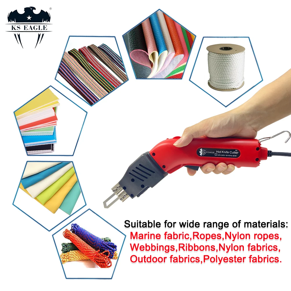 80W Electric Hot Knife Non-Woven Fabric Rope Cutter Portable Leather Curtain Heat Cutting Tool Hot Melt Sealing Synthetic Fabric