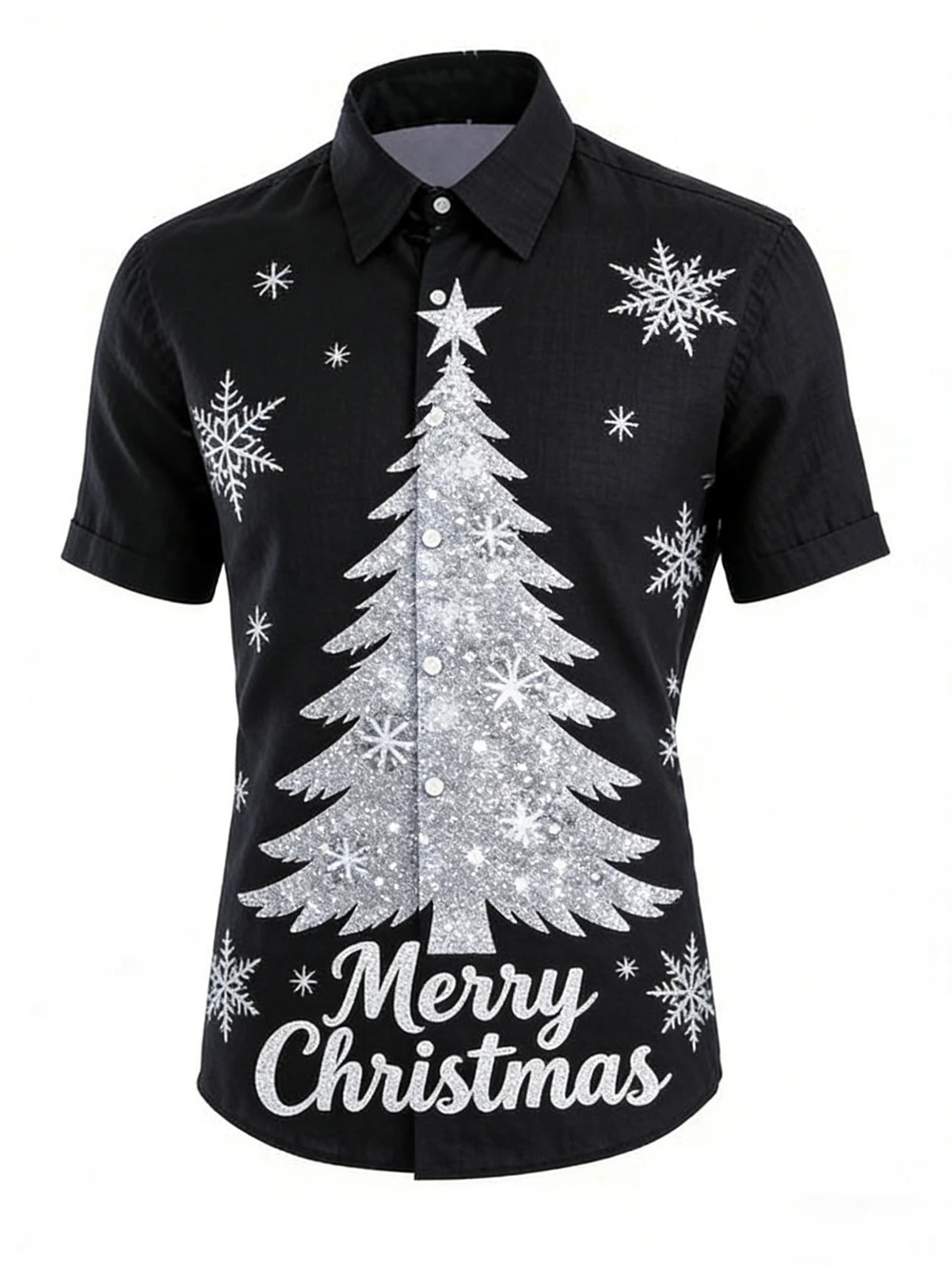 メンズ新しいリネンクリスマススノーフレークモミの木ランタン3Dプリント白シャツハワイアンカジュアルアウトドアパーティー半袖Tシャツ