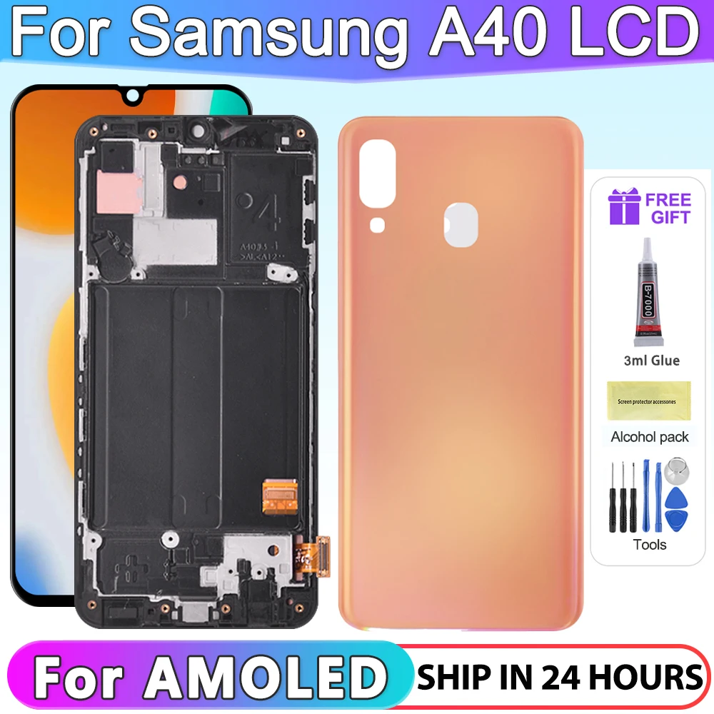 5.9 inch SUPER AMOLED For Samsung A40 LCD 2019 A405 A405F A405FN with frame LCD display touch Screen Digitizer Assemblyy