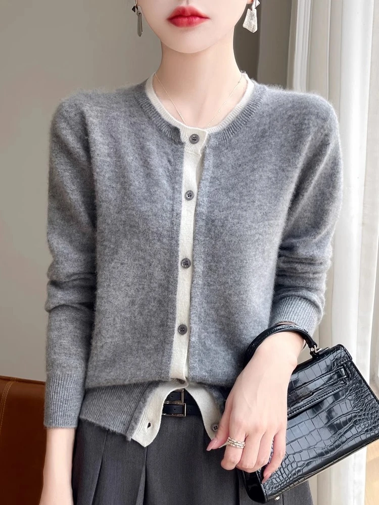 

Весенне-осенний новый женский шерстяной свитер, модные вязаные кардиганы из искусственной кожи