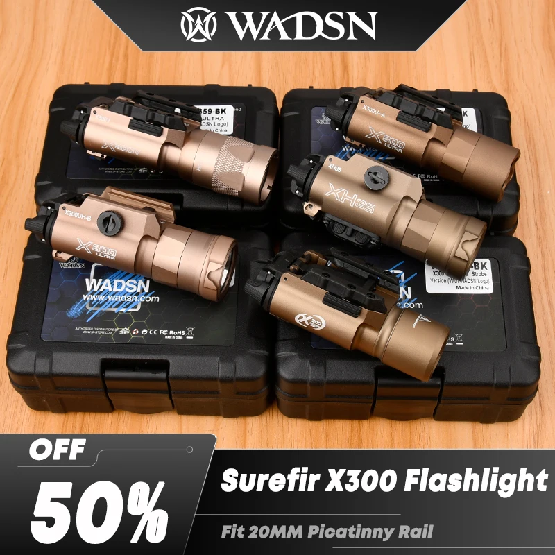 

Airsoft X300 Series Flashlight WADSN Tactical X300 Ultra Pistol Scout Light Surefir X300U Light Rifle Glock G17 Fit 20mm Rail