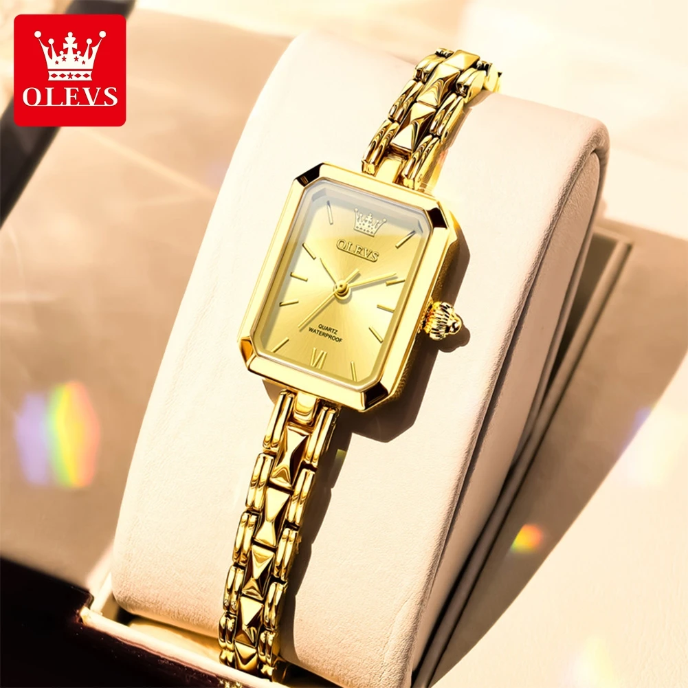 

OLEVS 3691 Элегантные женские часы Элитный бренд Квадратные кварцевые часы Водонепроницаемые часы из нержавеющей стали Новые золотые модные женские часы
