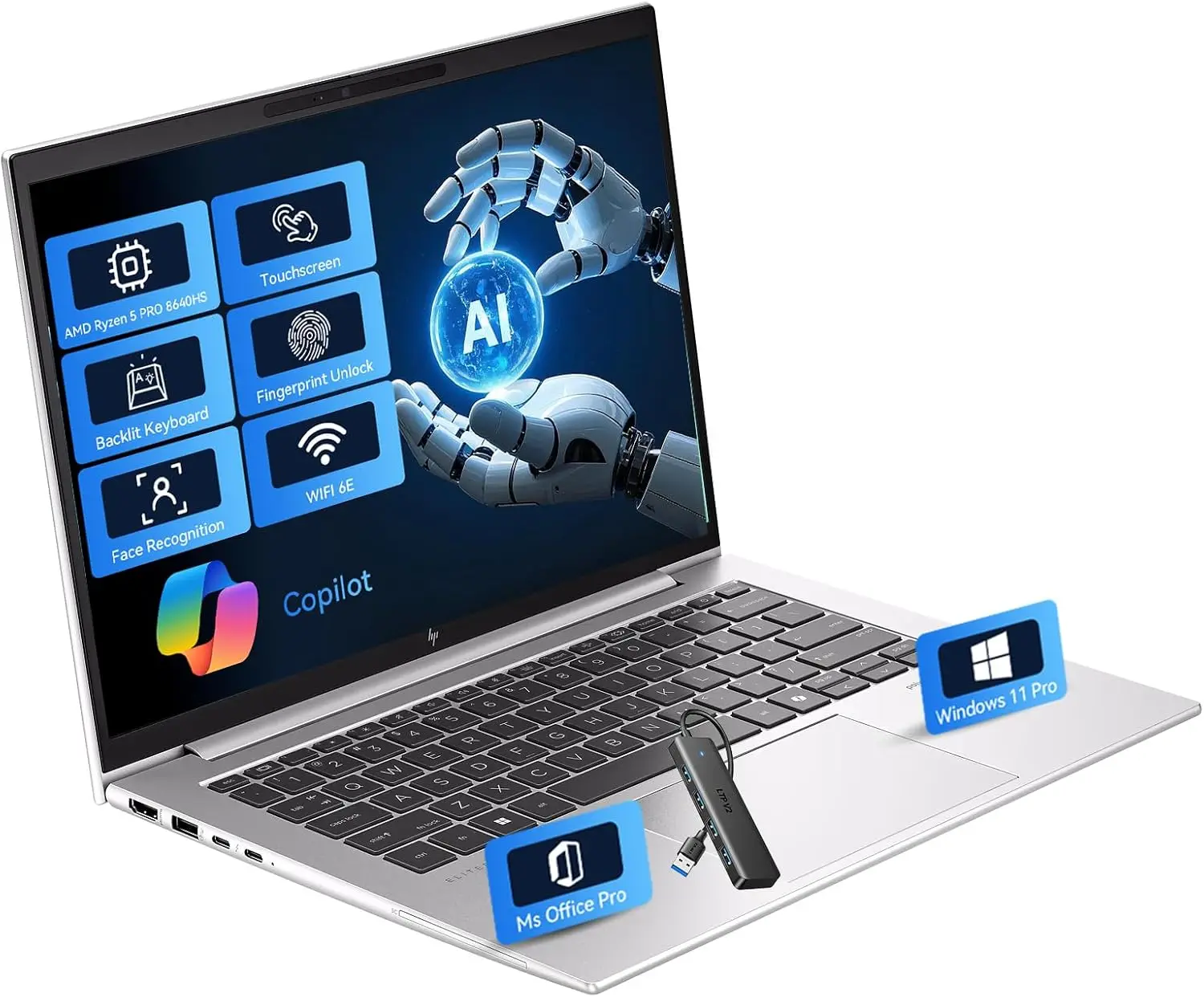 

Ноутбук HP EliteBook 845 G11 с сенсорным экраном для бизнеса, процессор AMD Ryzen 5 PRO 8640HS (превосходит i7-1355U), комплектация Coplit (32 ГБ DDR5, 1 ТБ SSD)
