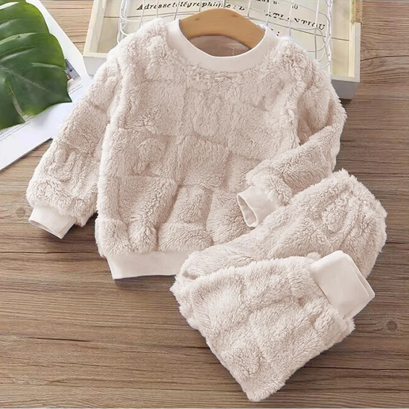 Autumn Winter flange Sleepwear Girls Boys Long Sleeve Home Clothing Baby Kid Sleep Costume Tops+Pants Suits 0-5Y