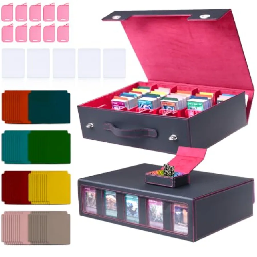 5-Row 3900+ Trading Card Storage Box for MTG Card Deck Box with Snap-fit Design 5 Card Sleeves 10 Stoppers 80 Dividers and 1 Di