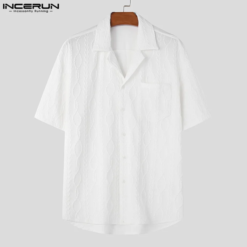 2024 Men Shirts Jacquard Lapel Short Sleeve Casual Men Clothing Streetwear Summer Korean Style Leisure Male Shirts S-5XL INCERUN