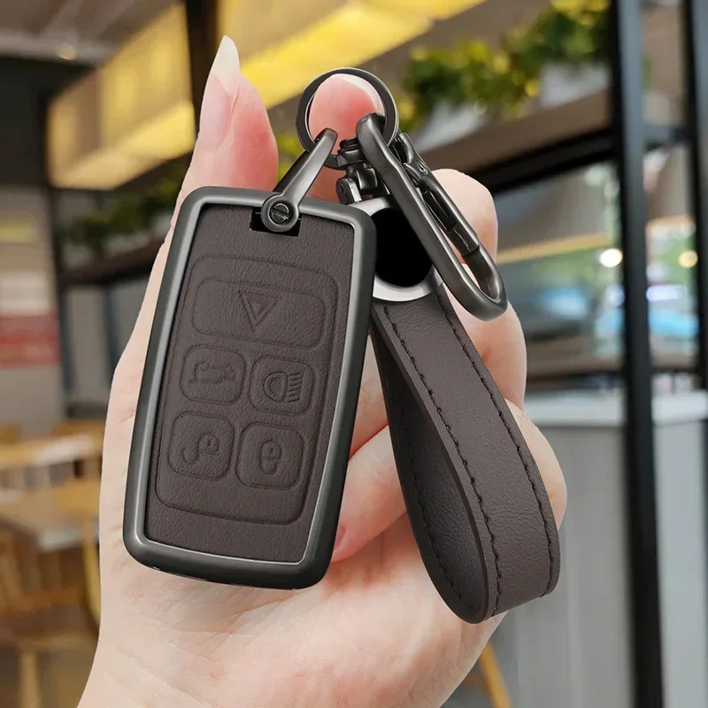 

Stylish Leather Car Remote Key Shell Cover Bag For Range Rover Discovery 5 Sport 2018 2019 Jaguar XEL E-PACE Key Accessories