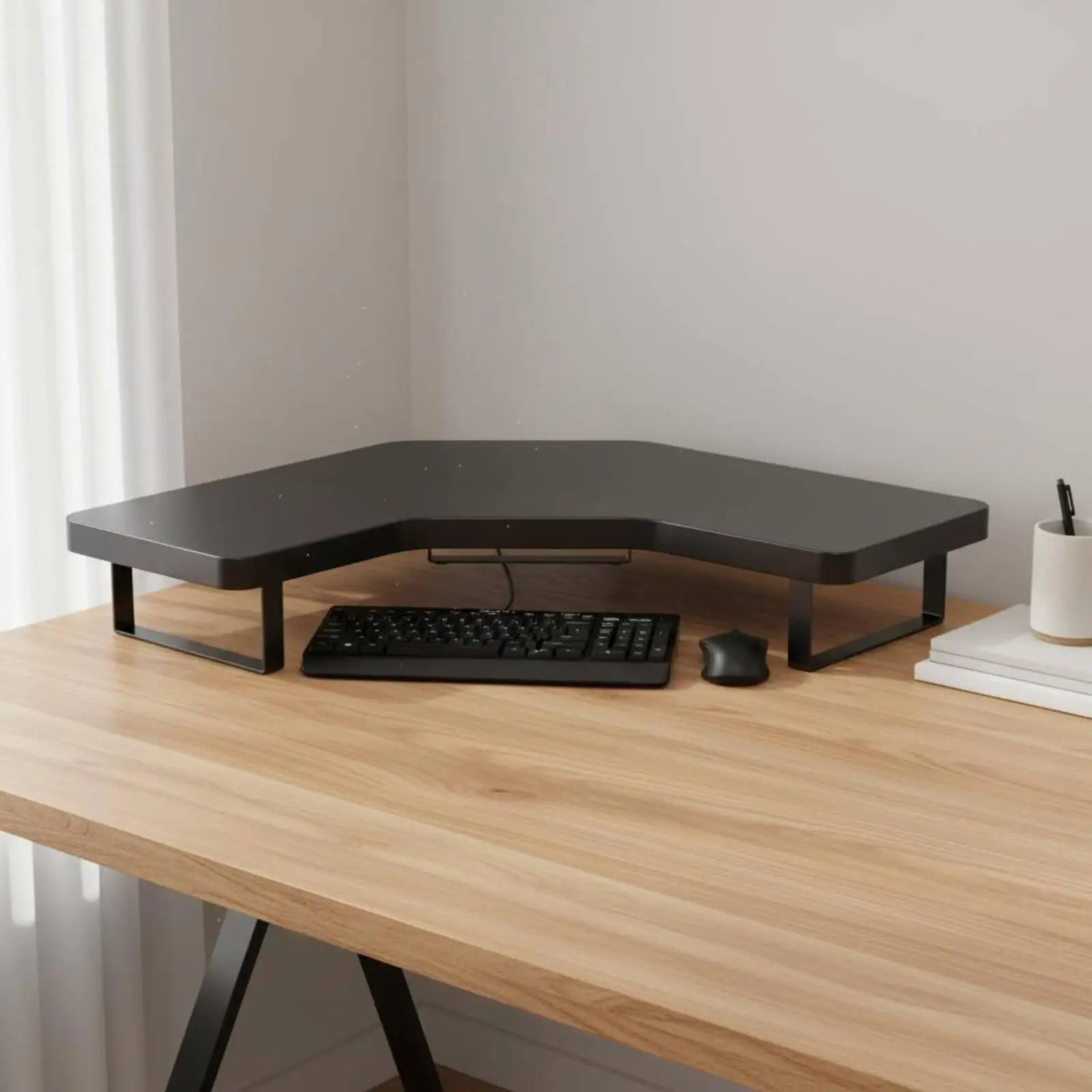 Desktop Computer Stand Minimalist Monitor Riser Desk Wooden Shelf with Storage Organizer for Student Desk Corner