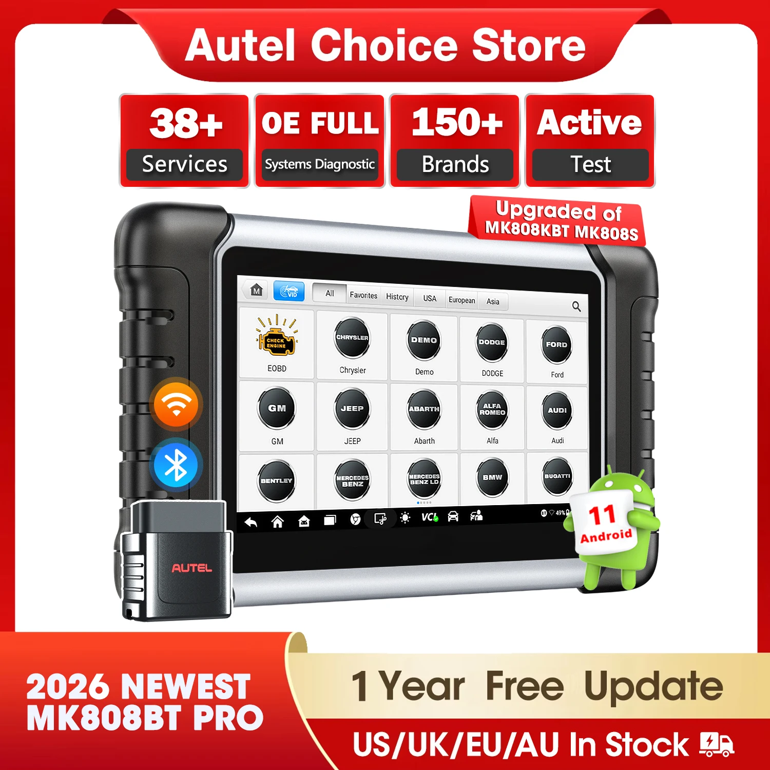 Autel MaxiCOM MK808BT PRO Scanner OBD2 outil de Diagnostic bidirectionnel de voiture lecteur de Code OBD2 Diagnostic de tous les systèmes PK MK808KBT