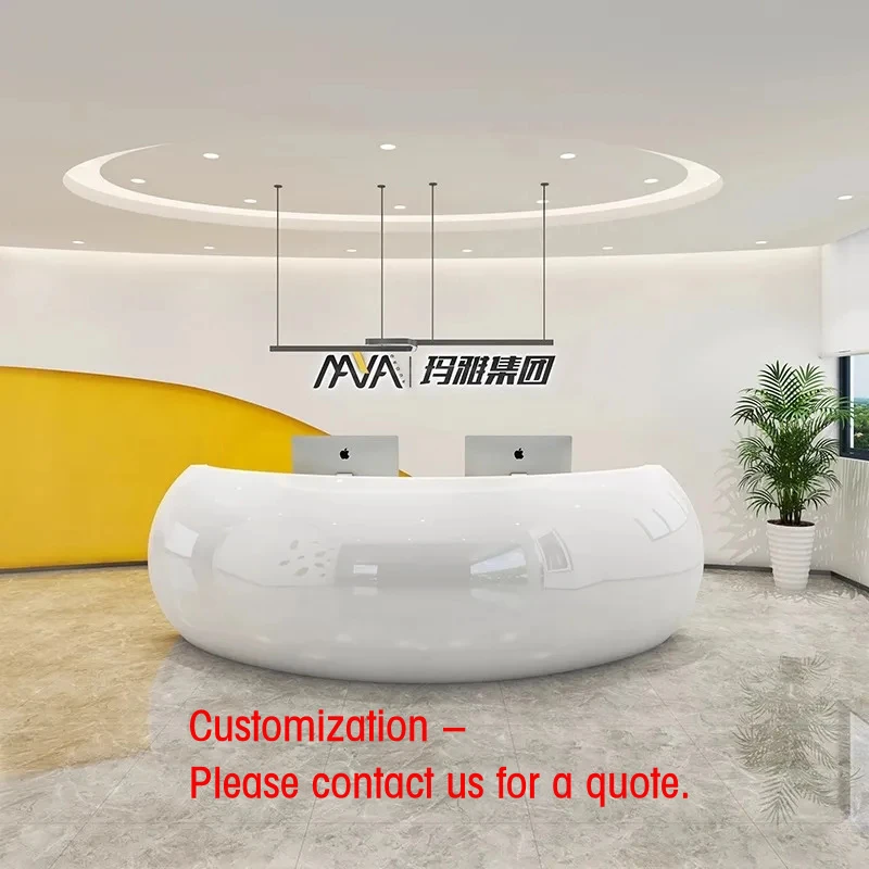 custom.Custom Modern Design Luxury Curved Reception Desk Commercial Office Wooden Front Checkout Counter Customer Service Re