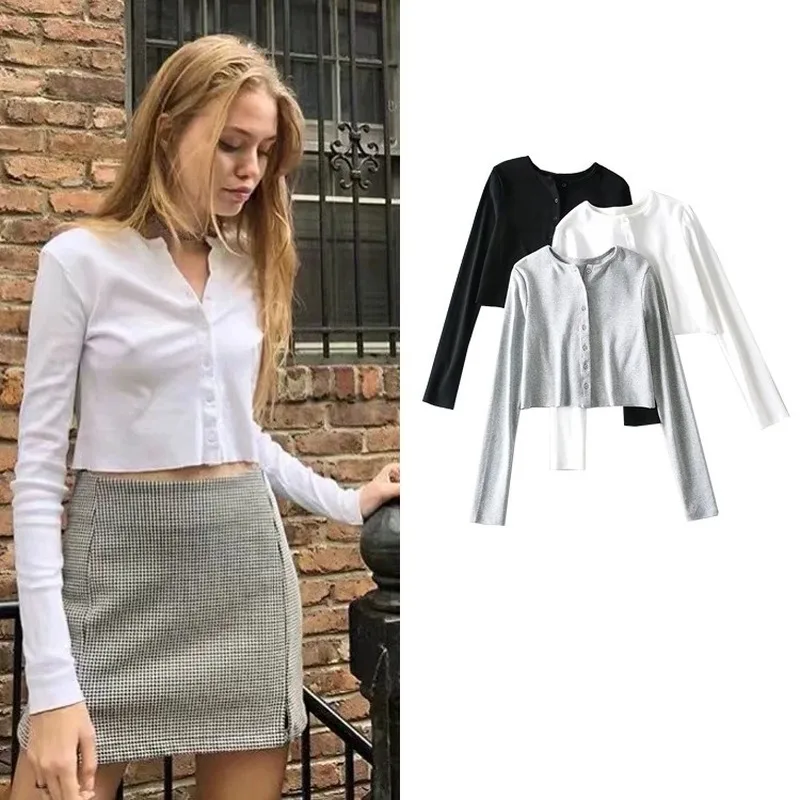 Solid Black White Basic Short Cardigans Sweter Winter Clothes Fall Women New Sweet Long Sleeve Chic Knitted Sweaters Cardigans