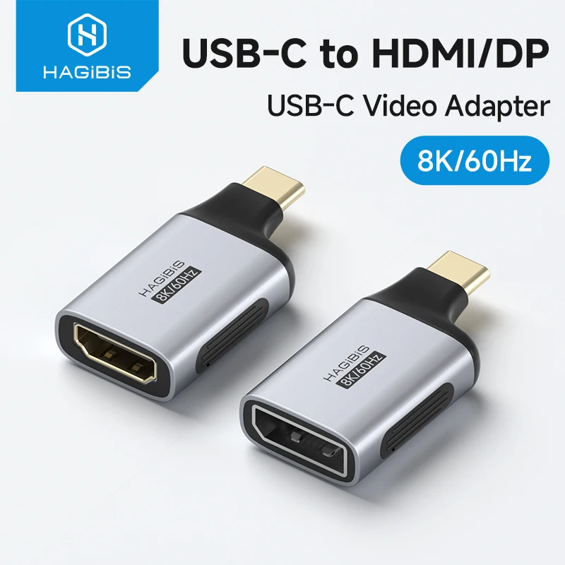 Hagibis USB-C zu HDMI/DisplayPort Adapter Typ-C zu HDMI/DP Anschluss 8K60Hz 4K240Hz 2K360 für Thunderbolt 4/5 Externer Monitor