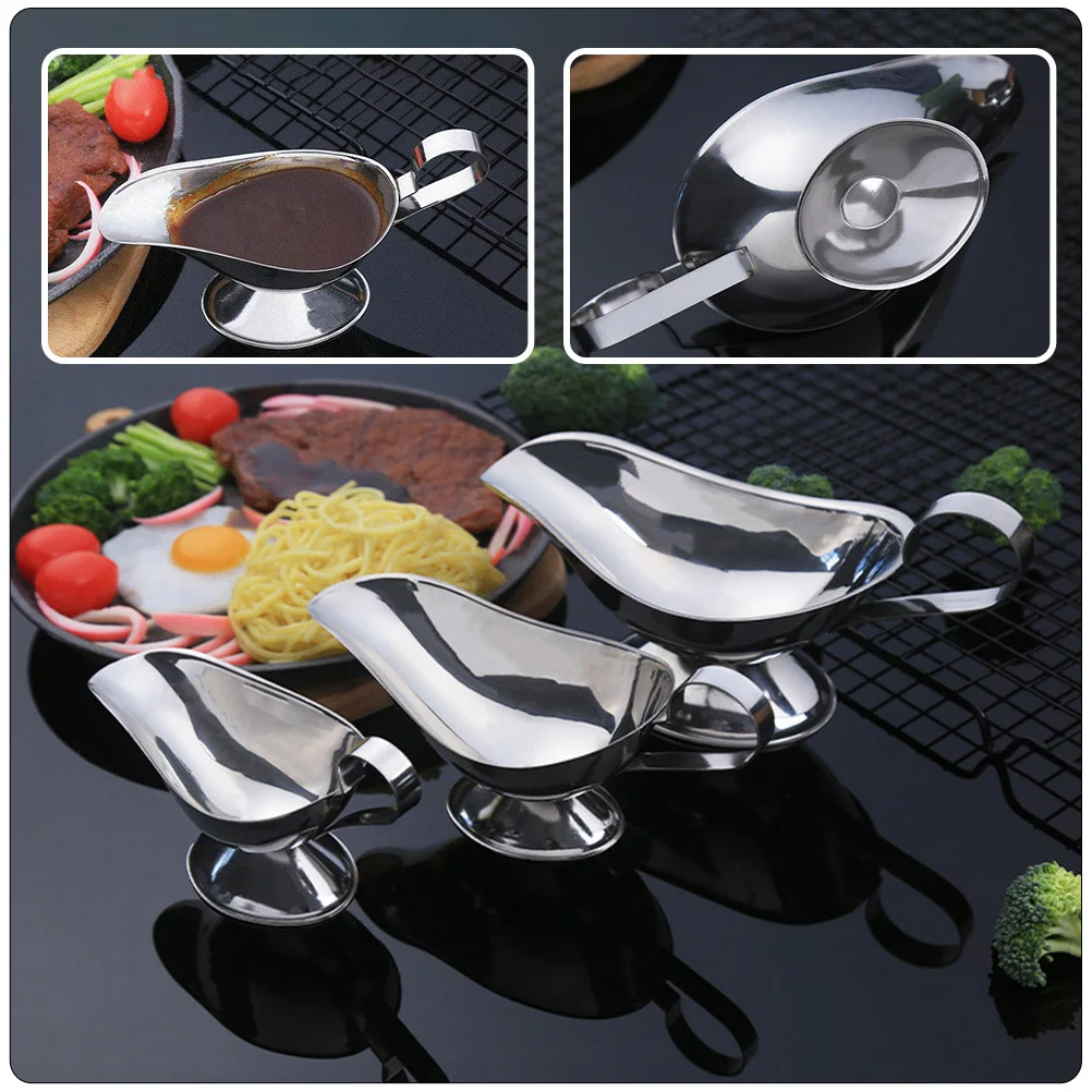 

2Pcs Stainless Steel Sauce Boat Set Dripless Pour Spout Sauce Container Gravy Server for Kitchen Restaurant Gravy Boat