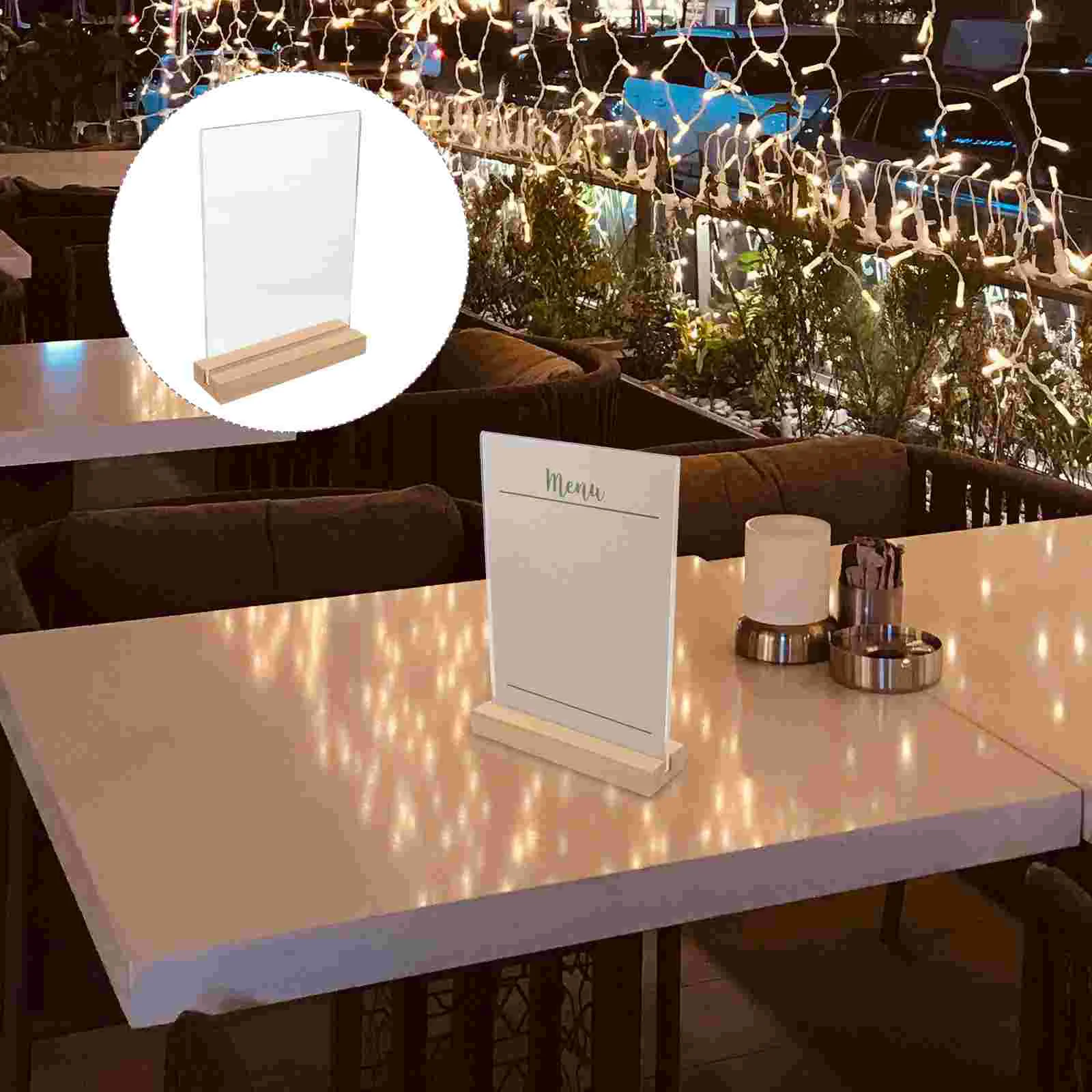 

Blank Clear Table Number Menu Sign Holders Menu Acrylic Display Stand With Wooden Base Place Card Holder For Wedding Party